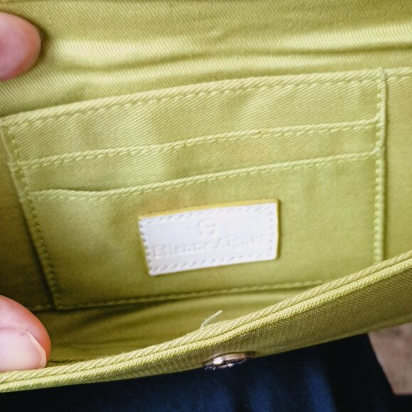 Etienne Aigner Green Flap Over Wallet. Continental Wallet Ivory Leather Trim - Picture 4 of 8